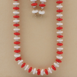 Vintage Czech necklace element red white rondelle glass beads 30"