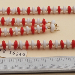 Vintage Czech necklace element red white rondelle glass beads 30"