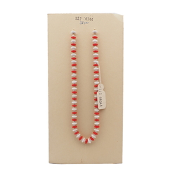Vintage Czech necklace element red white rondelle glass beads 15"