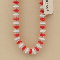 Vintage Czech necklace element red white rondelle glass beads 15"