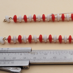 Vintage Czech necklace element red white rondelle glass beads 15"