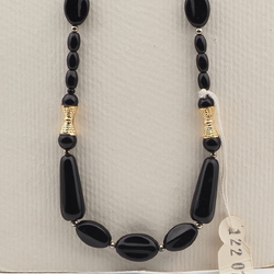 Vintage Czech necklace element black oval teardrop glass beads 