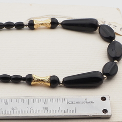 Vintage Czech necklace element black oval teardrop glass beads 