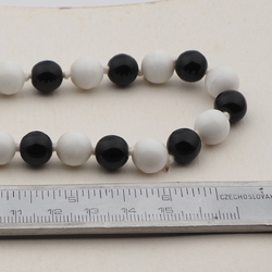 Vintage Czech necklace black white glass beads 15"