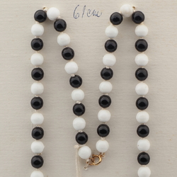 Vintage Czech necklace black white glass beads 24"