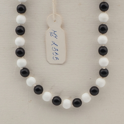 Vintage Czech necklace black white glass beads 24"