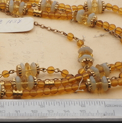 Vintage Czech 4 strand necklace topaz round opaline rondelle glass beads