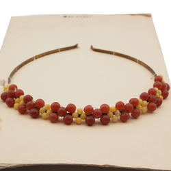 Vintage Czech tiara headpiece carnelian beige glass beads 