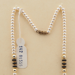 Vintage Czech necklace pearl black glass beads