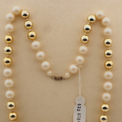 Vintage Czech necklace pearl gold glass beads 23"