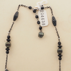 Vintage Czech link necklace black metallic glass beads 