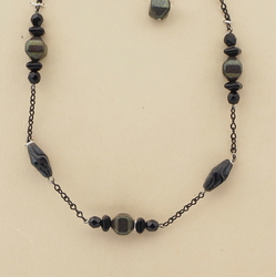 Vintage Czech link necklace black metallic glass beads 