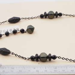 Vintage Czech link necklace black metallic glass beads 