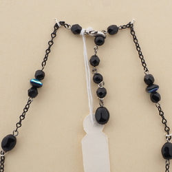 Vintage Czech link necklace black vitrail glass beads 