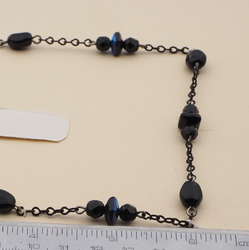 Vintage Czech link necklace black vitrail glass beads 