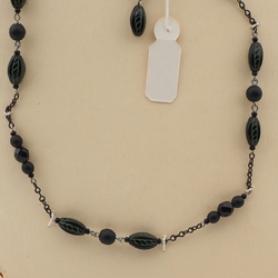 Vintage Czech link necklace black Deco glass beads 