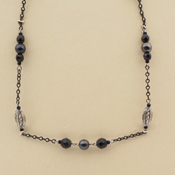 Vintage Czech link necklace clear lustre black glass beads 