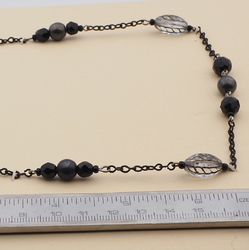 Vintage Czech link necklace clear lustre black glass beads 