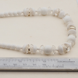 Vintage Czech necklace white clear round rondelle glass beads 