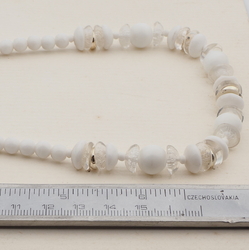 Vintage Czech necklace white clear round rondelle glass beads 