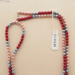 Vintage Czech necklace pearl metallic red glass beads 39"