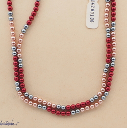Vintage Czech necklace pearl metallic red glass beads 39"
