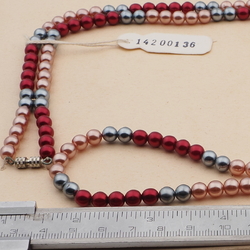 Vintage Czech necklace pearl metallic red glass beads 39"