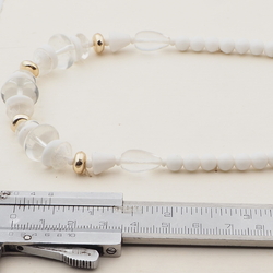 Vintage Czech necklace white clear round rondelle glass beads 17"
