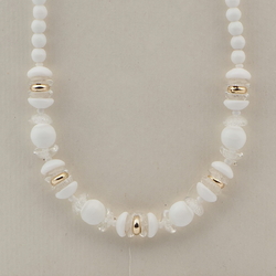 Vintage Czech necklace white clear round rondelle glass beads 