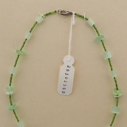 Vintage Czech necklace green satin atlas frost bugle glass beads 