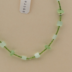 Vintage Czech necklace green satin atlas frost bugle glass beads 