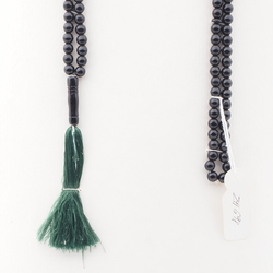 Vintage Czech 99 black glass bead green tassle prayer bead strand Muslim Islamic 