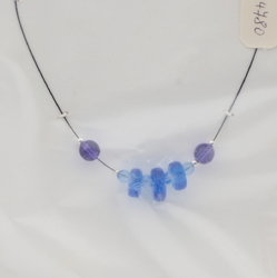 Vintage Czech wired choker necklace round rondelle blue glass beads 14"