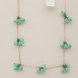 Vintage Czech gold link chain necklace green marble pendant cluster glass beads 20"