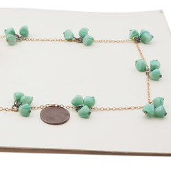 Vintage Czech gold link chain necklace green marble pendant cluster glass beads 20"