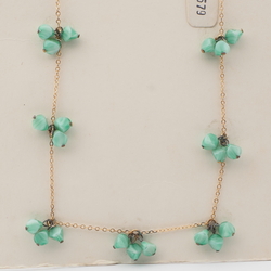 Vintage Czech gold link chain necklace green marble pendant cluster glass beads 20"