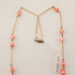 Vintage Czech gold link chain necklace pink marble glass beads 21"