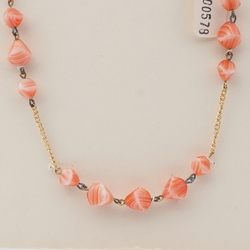 Vintage Czech gold link chain necklace pink marble glass beads 21"