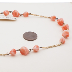 Vintage Czech gold link chain necklace pink marble glass beads 21"