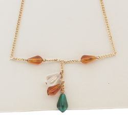 Vintage Czech gold link chain necklace triangle glass beads 16"
