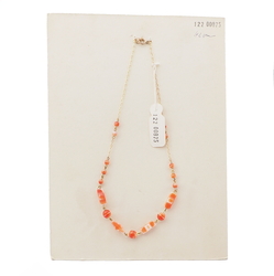 Vintage Czech gold link chain necklace orange marble round rectangle glass beads 16"