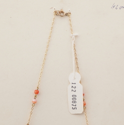 Vintage Czech gold link chain necklace orange marble round rectangle glass beads 16"