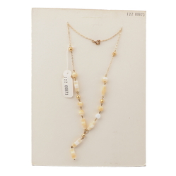 Vintage Czech gold link chain necklace yellow marble round rectangle glass beads 16"