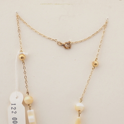 Vintage Czech gold link chain necklace yellow marble round rectangle glass beads 16"