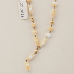 Vintage Czech gold link chain necklace yellow marble round rectangle glass beads 16"