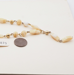 Vintage Czech gold link chain necklace yellow marble round rectangle glass beads 16"