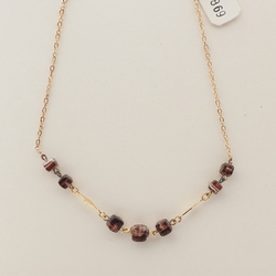 Vintage Czech gold chain necklace marble cube glass beads 16"
