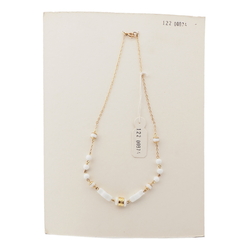 Vintage Czech gold chain necklace white round rectangle glass beads 16"