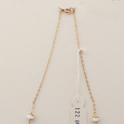 Vintage Czech gold chain necklace white round rectangle glass beads 16"