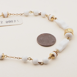 Vintage Czech gold chain necklace white round rectangle glass beads 16"